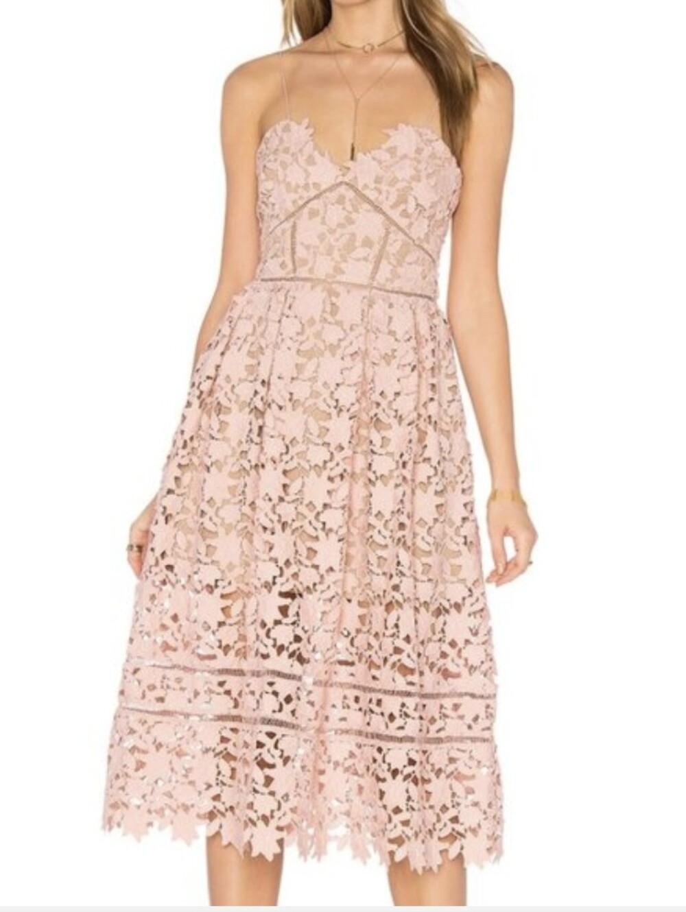 Self-Portrait Blush Pink Floral Lace Midi Dress